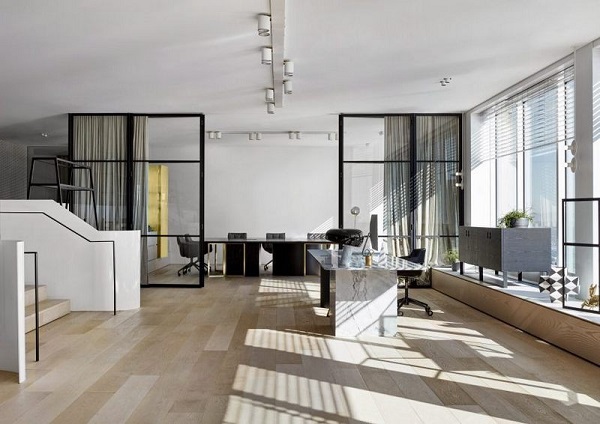 Căn hộ officetel với thiết kế tối giản nhưng tiện nghi, đẹp mắt, tận dụng ánh sáng tự nhiên giúp kích thích năng suất làm việc
