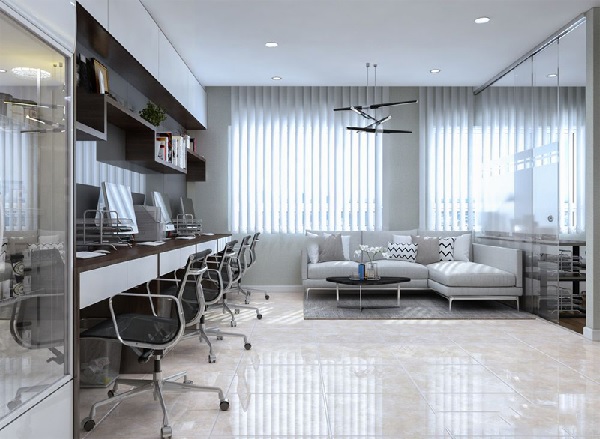 Thiết kế căn hộ officetel với tông trắng hiện đại